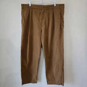 Madewell‎ Mens Pants W38 L30 Brown Pleated Chino Cotton Linen Blend Casual